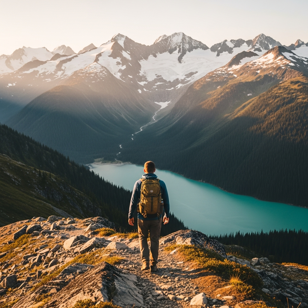 Alpine hiker on a BC mountain trail